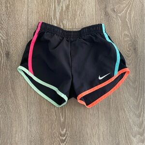 Nike Dri-fit Girls 3T Black Athletic Shorts with Pink, Blue, and Orange Trim